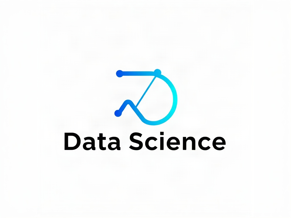 A minimalist logomark for a data science company: a stylized 'D' or abstract shape combining a graph and a network, clean vector style, gradient of blue and cyan, on a white background, high-end, photorealistic, 8k